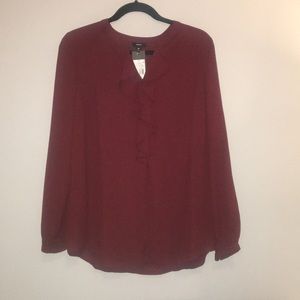 Burgundy ruffle blouse M NWT